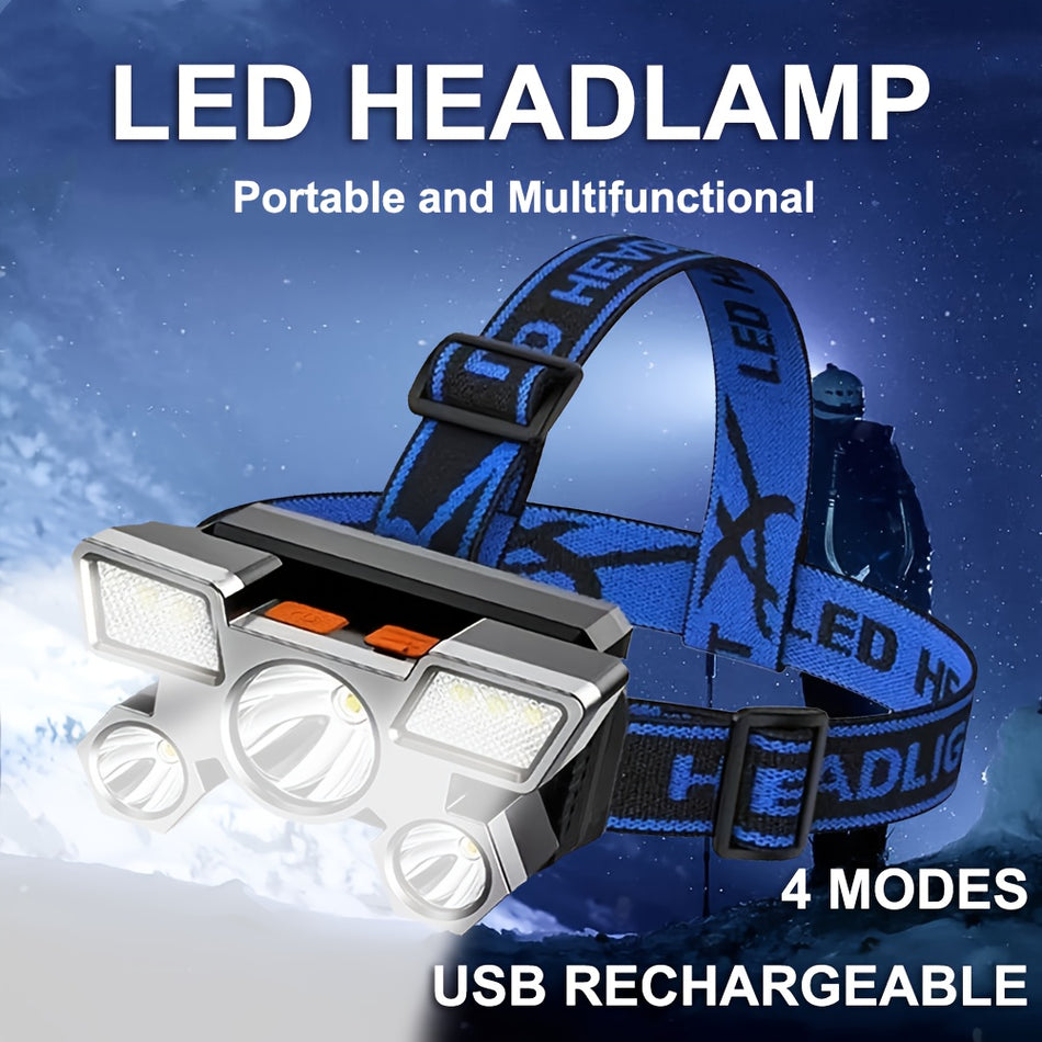 مصباح أمامي LED فائق السطوع مع 4 أوضاع - قابل لإعادة الشحن عبر USB للتخييم والمشي لمسافات طويلة وصيد الأسماك وحالات الطوارئ - قبرص