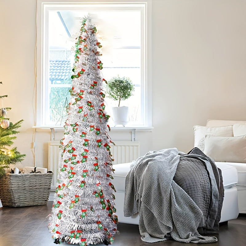 150cm Slim Flocked Pop-Up Christmas Tree with Reflective Sequins - Cyprus