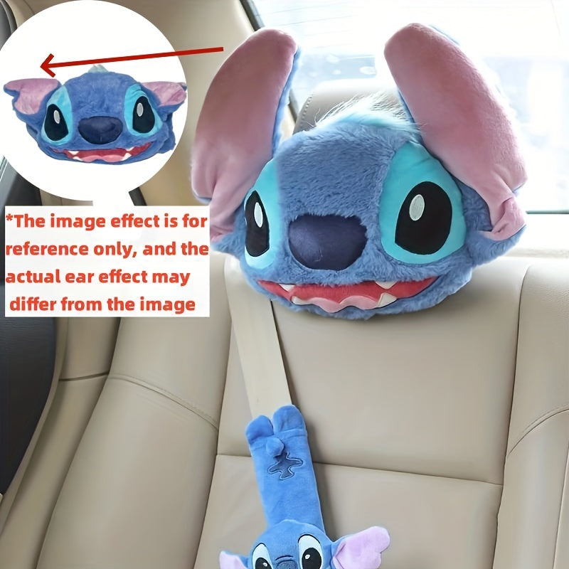 Kawaii Stitch Plush Car Headrest & Seatbelt Cover Set - Cyprus