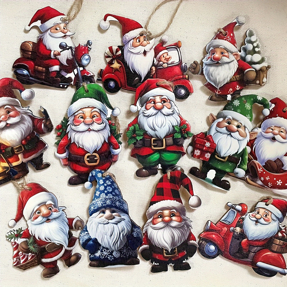 Vintage Wooden Christmas Gnome Ornaments Set - 24 Pc for Tree Hanging Decor 🎄 - Cyprus