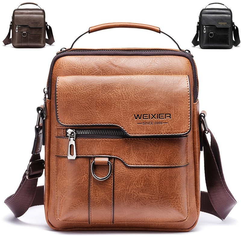 Vintage Black Genuine Leather Men's Crossbody Business Bag - Classic sophistication for on-the-go professionals