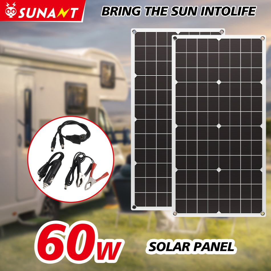 Sunant 60W Solar Panels & Controller Kit - شاحن محمول صديق للبيئة للمركبات الترفيهية والسيارات والتخييم في الهواء الطلق - قبرص