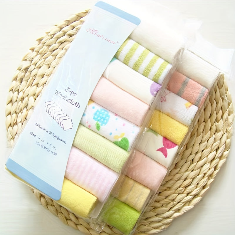 8pcs Baby Washcloths, Soft Baby Face Towels, Natrual Cotton, Infant Bath Towel, Baby Feeding Saliva Towel Burp Cloth Bib, Handkerchief, Baby Shower Gift-Random Pattern