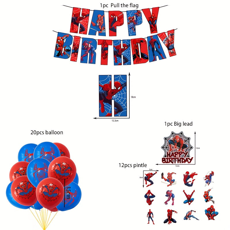 Spider -Man 34 -teiliges Partypaket - Yoda Banner, Kuchen -Topper, Luftballons und Einladungen - Zypern