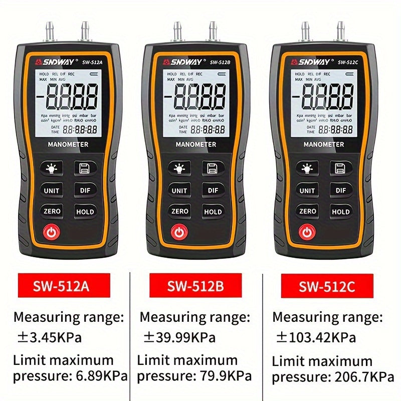 Gauge de pression à air numérique Sndway et compteur différentiel avec écran LCD