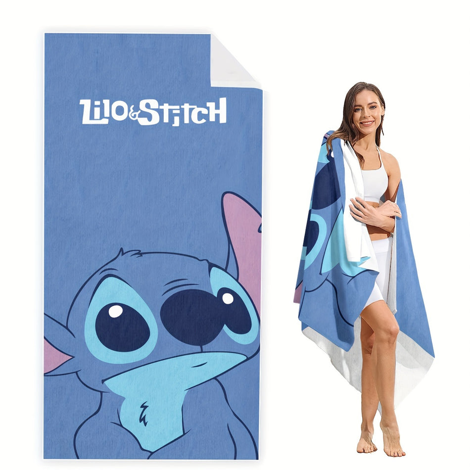 1 adet Lilo & Stitch Karikatür Plaj Havlusu, Ekstra Büyük Süper Emici ve Hızlı Kurutma, Yumuşak Kumsuz Kumaş, Havuz, Yüzme, Banyo, Seyahat ve Yetişkinler için Piknik İçin İdeal