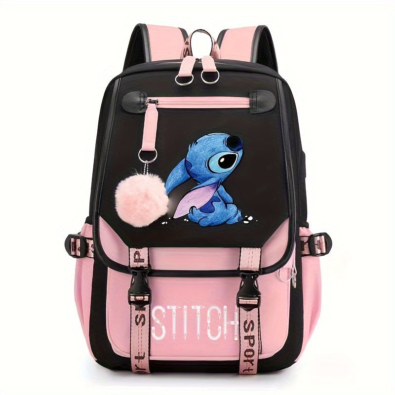 Stitch-Themed Nylon Backpack With Tablet Compartment - Fun & Functional Cartoon Design - Cyprus