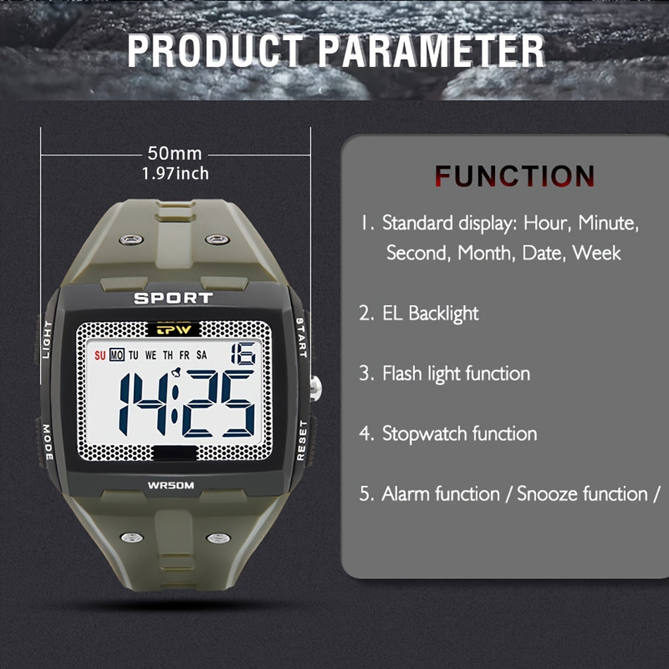 TPW 5ATM Waterproof Men's Sports Digital Watch - Cyprus