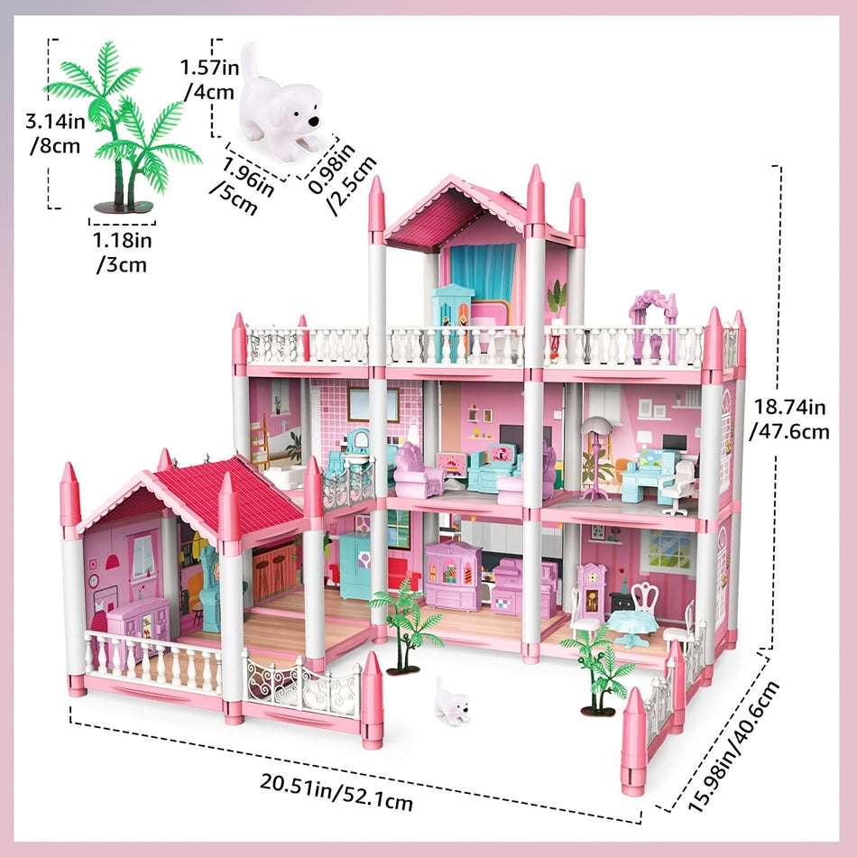 "Dream Princess Doll House, 3 Floors, 9 Rooms, DIY Pretend Games, Pink, Assembled Toy Sets - Cyprus"