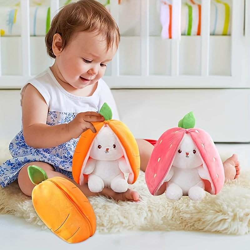 Kuschelige orangefarbene Erdbeer -Radieschen Kaninchen -Plüschkissen