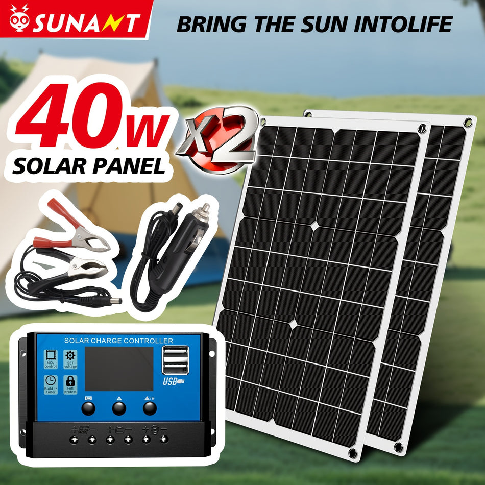 Sunant 40W Portable Solar Panel Kit - Dual USB & DC Output for Eco-Friendly Charging