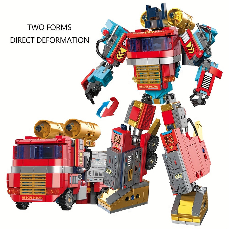 Transforming Rescue Vehicle Mecha Building Blocks Set - Red ABS Collectible Model for Ages 6-8 - Cyprus