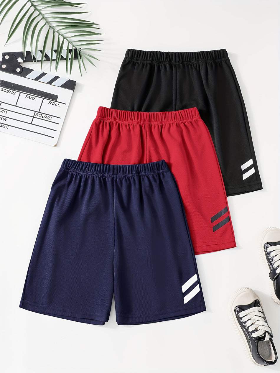 3pcs Boys Trendy Striped Comfortable Creative Shorts, Casual Shorts For Summer Outdoor