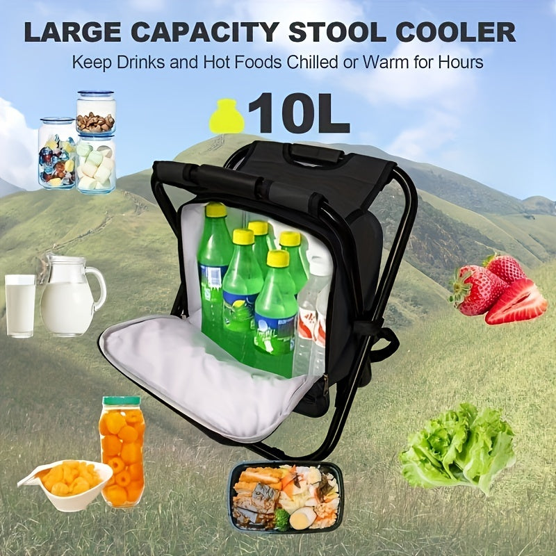 Portable 3-in-1 Cooler Backpack with Folding Stool and Cooling Bag - Perfect for Outdoor Adventures - Cyprus