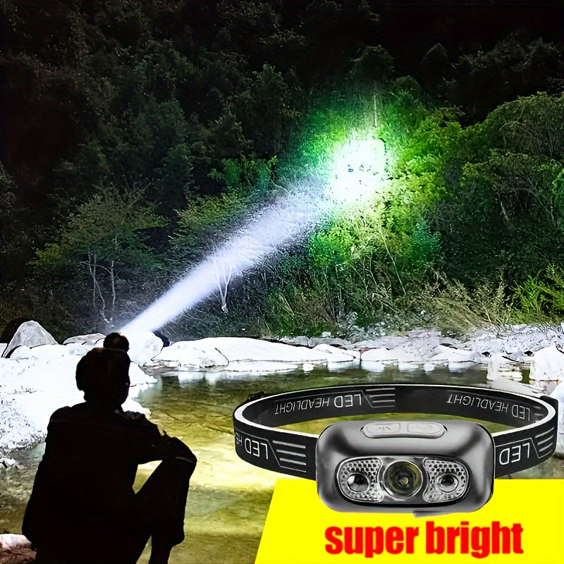 1pc LED Super Bright Wave Induction USB Charging Mini Headlight, Rechargeable LED Headlamp With Motion Sensor Function For Hiking, Camping, Running And Night Fishing