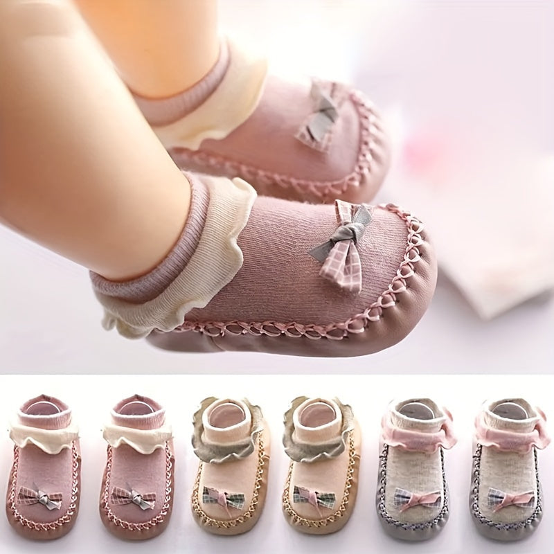 Spring And Autumn Cartoon Baby Leather Bottom Socks, Baby Toddler Floor Socks, Bowknot Non-slip Children's Soft Bottom Shoes Socks