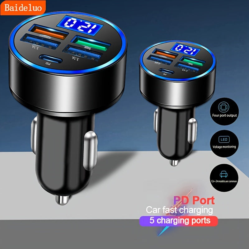 Baideluo Araba Şarjı 5 Arada Hızlı Şarj Çok Portlu 4USB + PD Hızlı Şarj-Kıbrıs