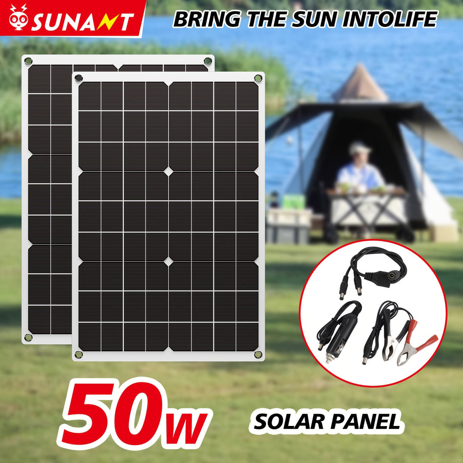 Sunant Portable Solar Panel Kit 2x50W, Monocrystalline Solar Charger with Dual USB, DC Outputs, 100A Controller, Insulated Material, High Efficiency 22-25% Conversion Rate for RV, Yacht, Boat, Outdoor Camping - Cyprus