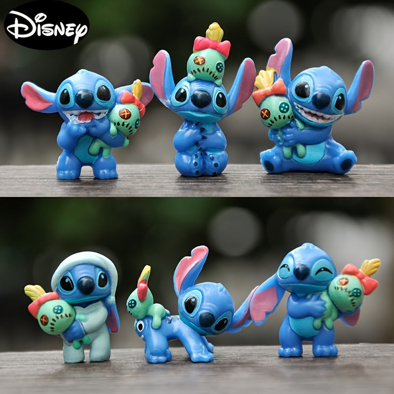 Disney Lilo & Stitch 6-Piece Collectible Figurine Set - Cute Cartoon Decor, PVC Anime Ornaments For Home & Office
