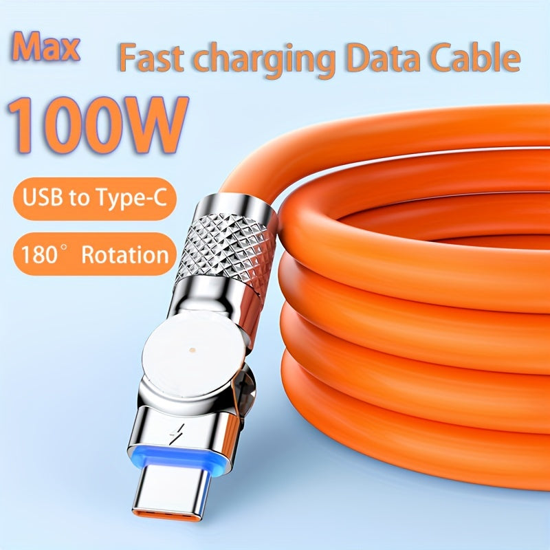 180° Rotating Super Fast Charging Cable for Xiaomi Redmi, OPPO, Samsung S20 - 100W - USB to Type-C - for Gaming