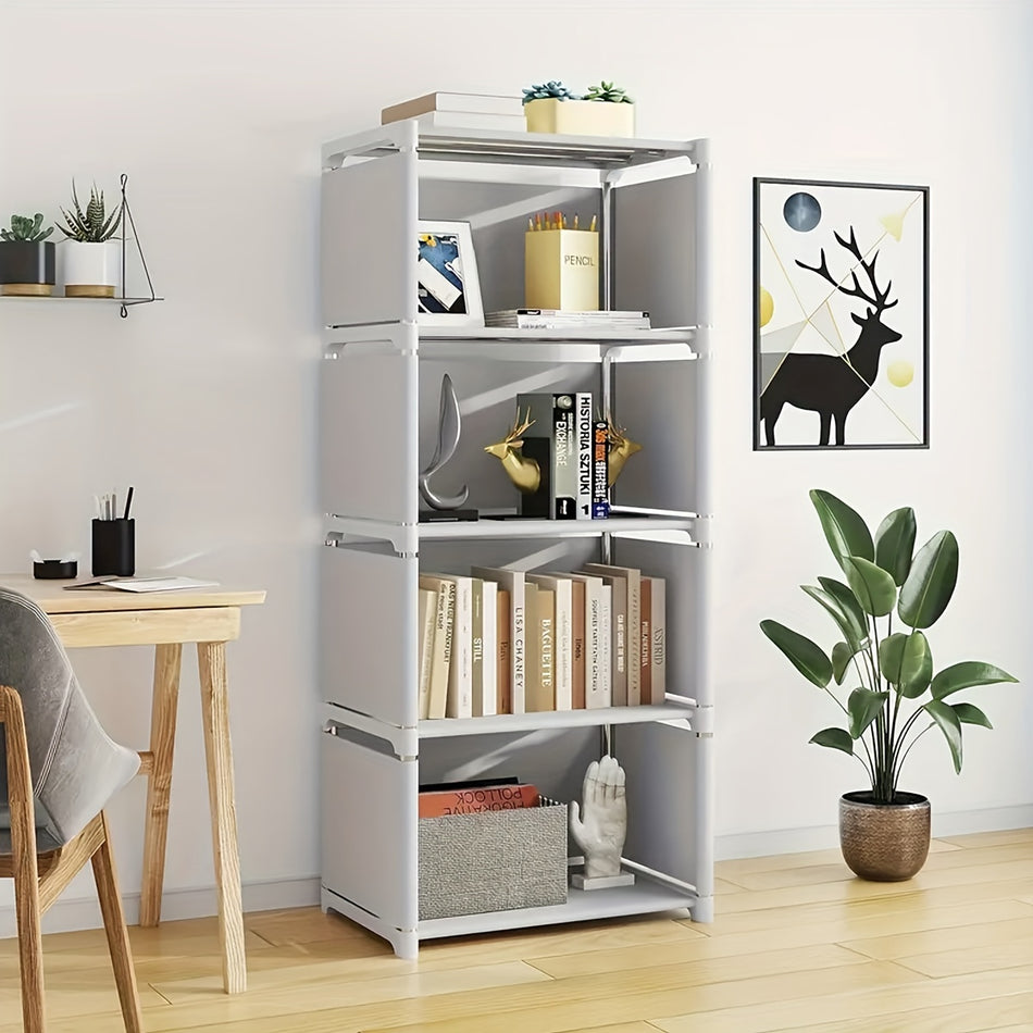 Versatile Silver Grey Metal Bookshelf - Stylish Multi-Layer Storage Organizer