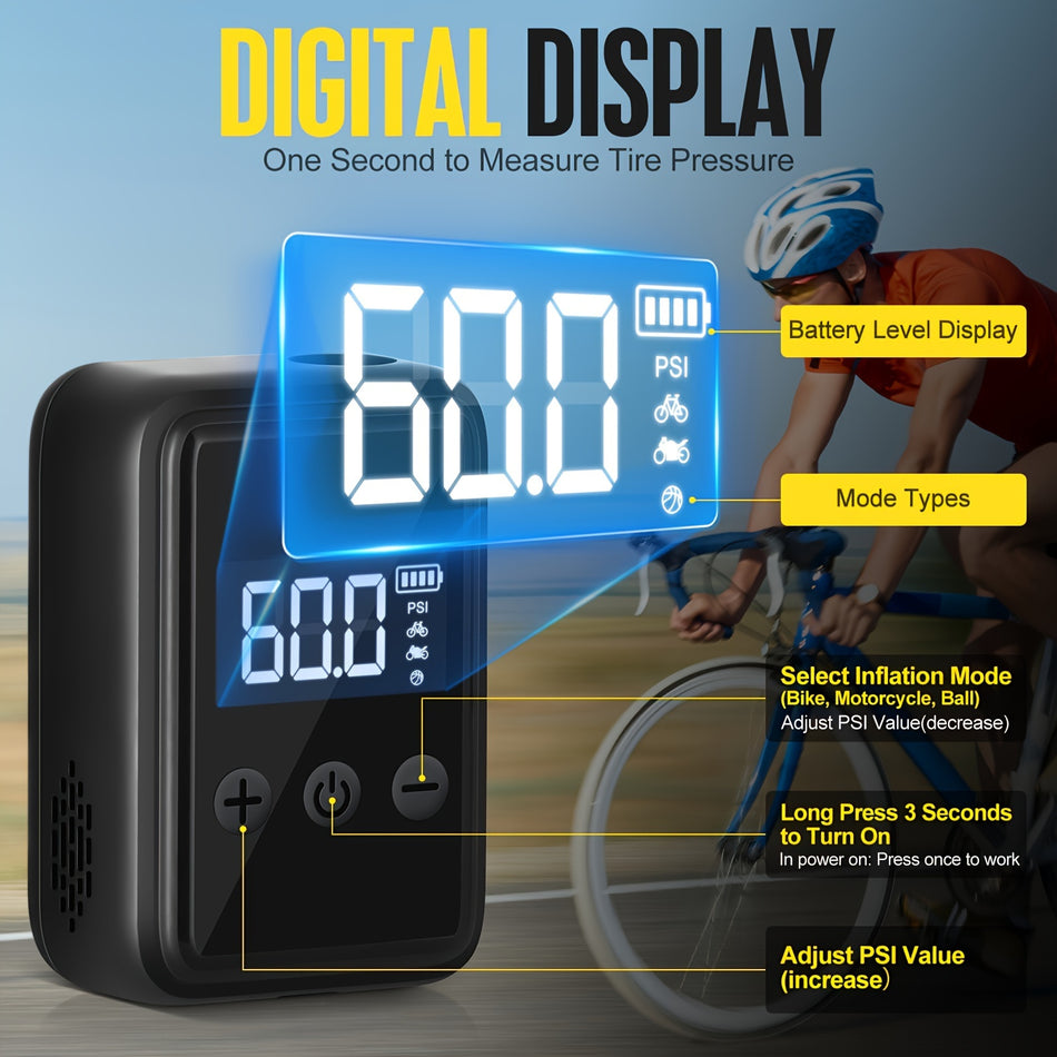 120 PSI Portable Electric Bike Pump with Digital Gauge - Cyprus