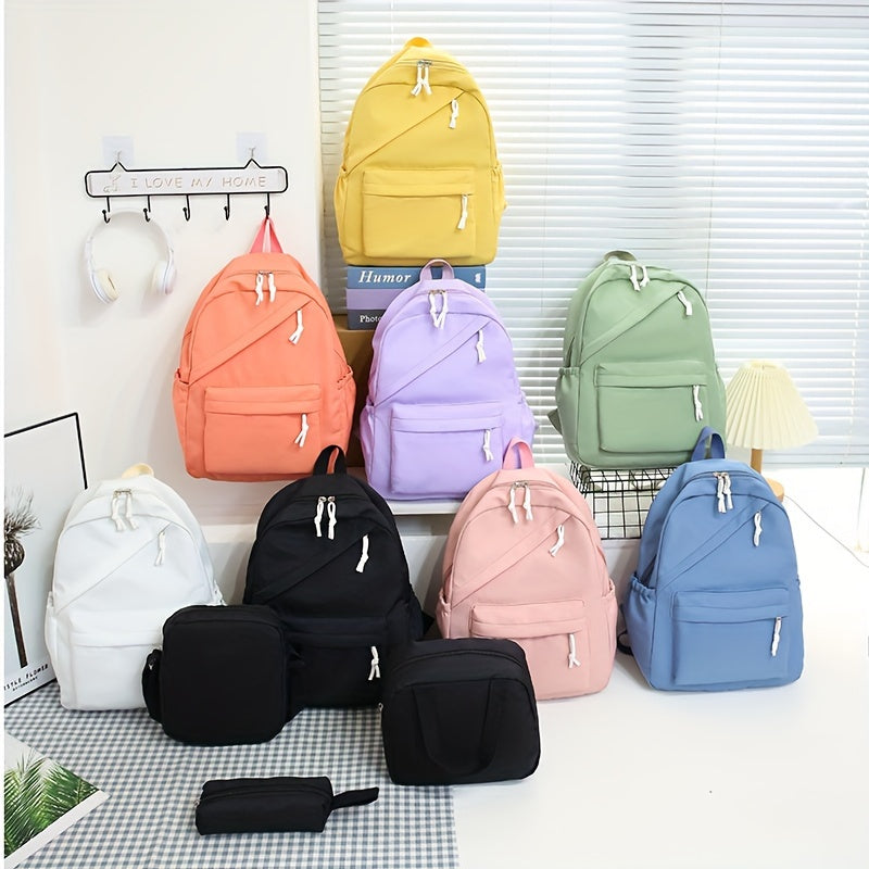 Classic Solid Color Casual Backpack Set - Large Capacity Schoolbag for Women and Girls - Preppy Style Book Bags for Students - Cyprus