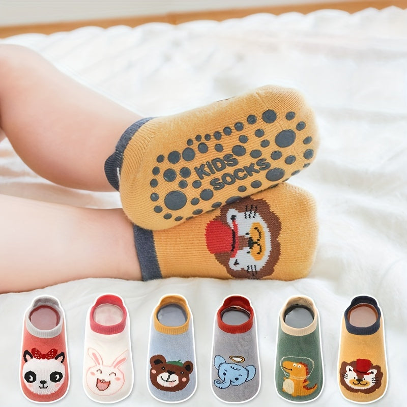 3pairs Baby Girls Kids Cartoon Pattern Cute Socks, Breathable Comfy Anti-skid Socks, Toddlers Children's Trampoline Socks With Small Tail Glue, Floor Socks