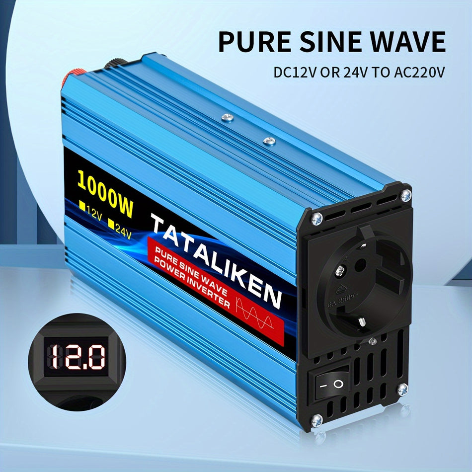 1000W Saf Sine Dalga Güç İnverter DC 12V/24V - AC 220V 60Hz Dönüştürücü, AB soketi - Kıbrıs