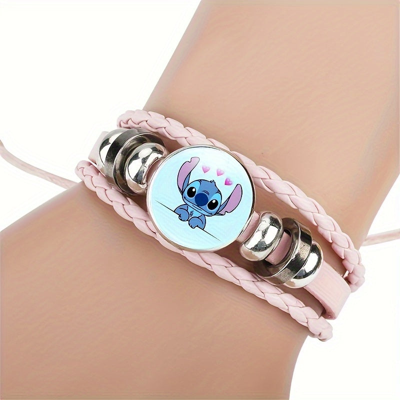 1PC Cute Stitch Braided Rope Bracelet Cartoon Hand Rope Jewelry PU Leather Hand Jewelry