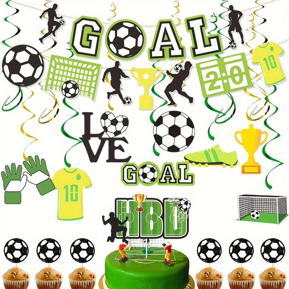 🔵 Soccer Party Decor Set - Flags, Cake Toppers, Swirls & GOAL Banner 🎉 - Cyprus