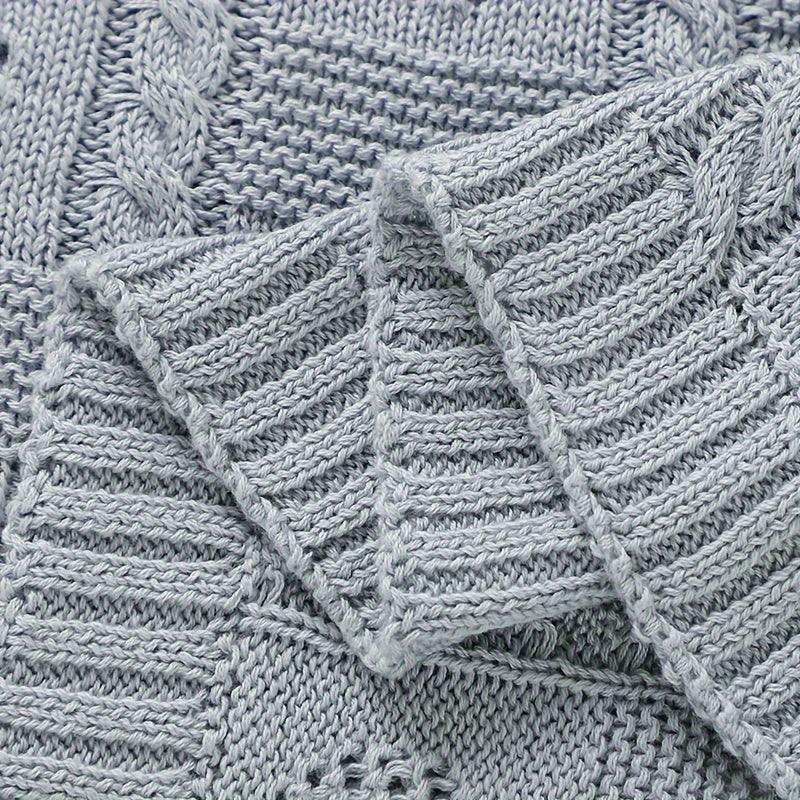 Soft Cotton Knitted Baby Blanket with Geometric Pattern - Jacquard Weave, Ideal for Nursery, Sofa, Travel - Age 0-6 Years