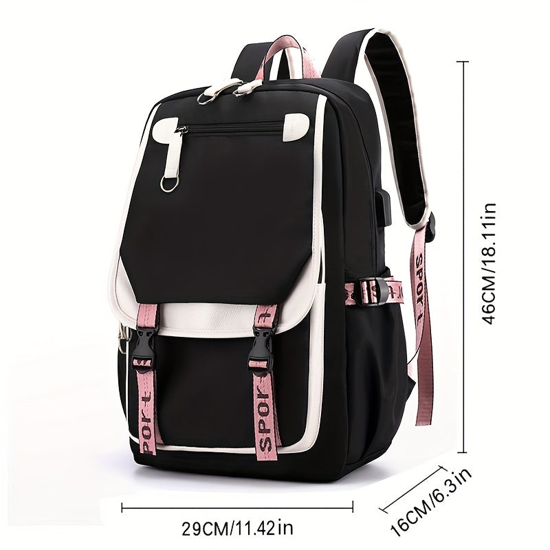 Anime Print Nylon USB Charging Backpack - Cyprus