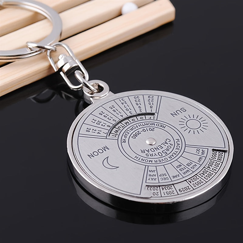 Stylish 50-Year Perpetual Calendar Keychain - Durable Stainless Steel Charm for Men - Cyprus