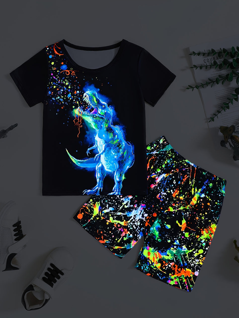 Boys Luminous T-Rex Print T-shirt & σορτς-Κύπρο