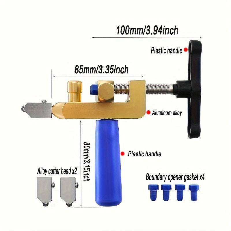 2-in-1-Glasfliesenschneider, All-in-One-Glasmesser-Ziegelschneider, Fliesenöffner, Diamantrollenglasschneider, Schieberglasfliesenschneider