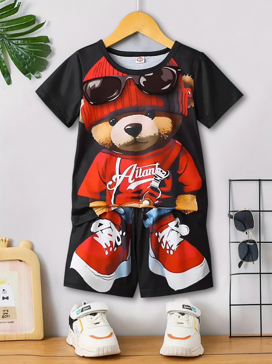 Stylish Bear 3D Print 2-Piece Summer Set - Cyprus