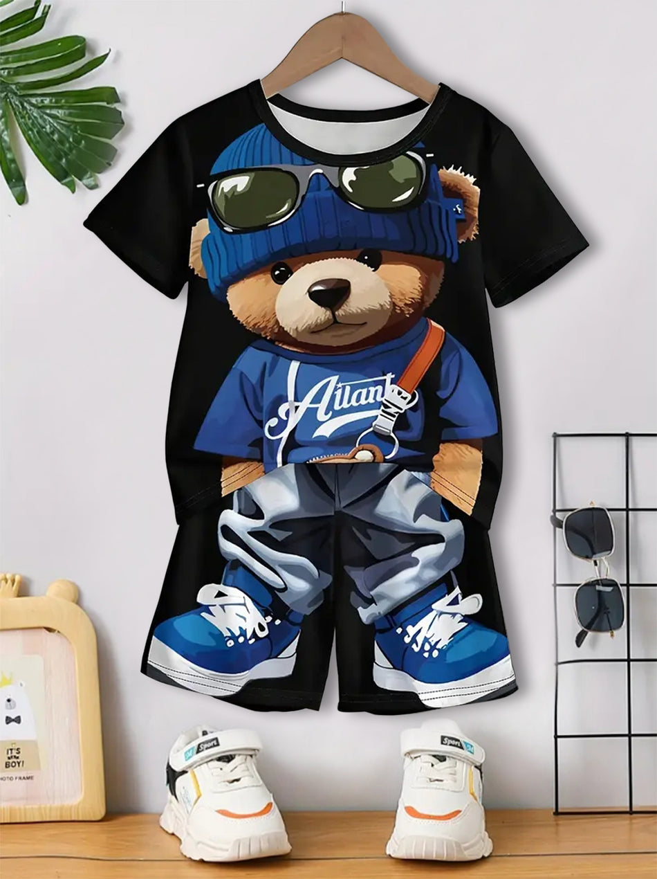 Stylish Bear 3D Print 2-Piece Summer Set - Cyprus