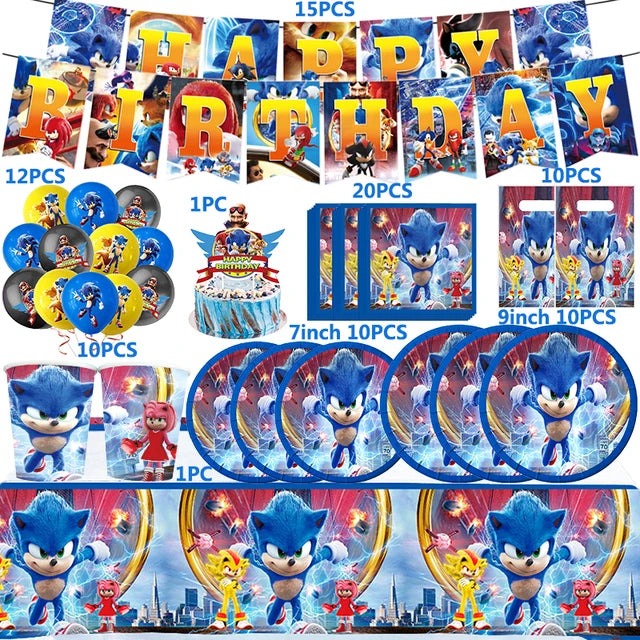 🟢 Sonic Children Dishile Gutder Party Decoration