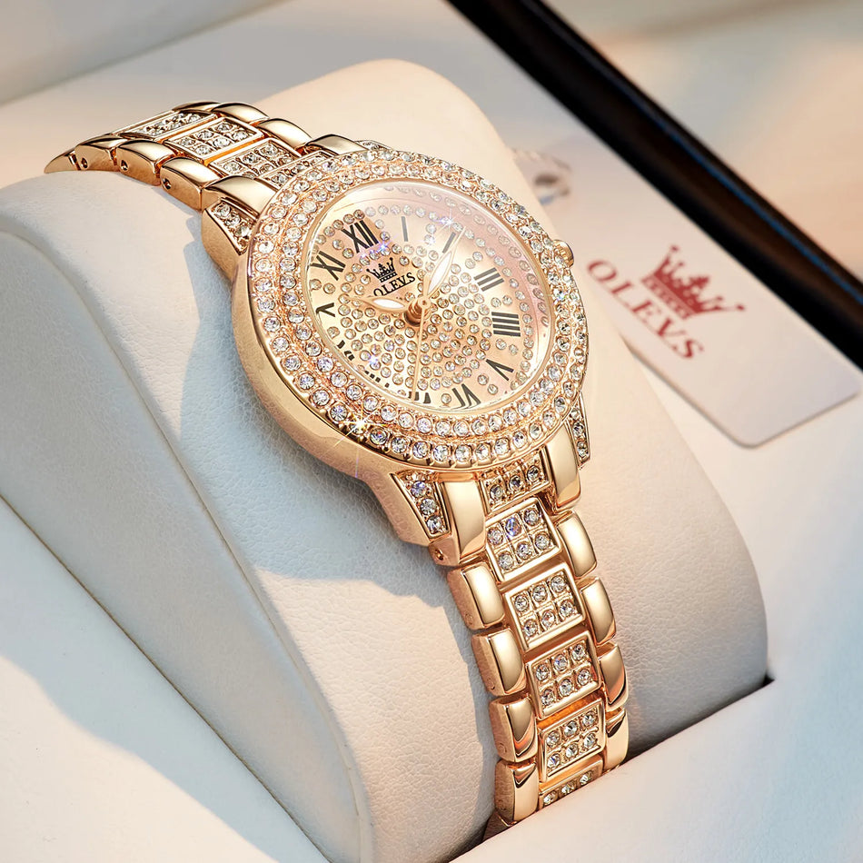 Olevs Original Diamond Watch for Women Fashion Elegant από ανοξείδωτο χάλυβα αδιάβροχο χαλαζία ρολόγια Luxury Ladies