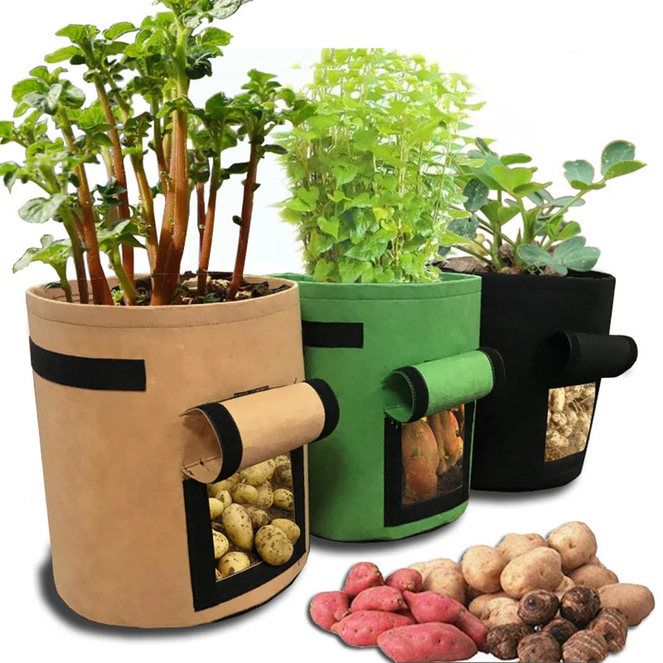 Outdoor Round Potato Planting Bag PP Nonwoven Plant Growth Pouch Tomoto Growing Pot 7 Gallons